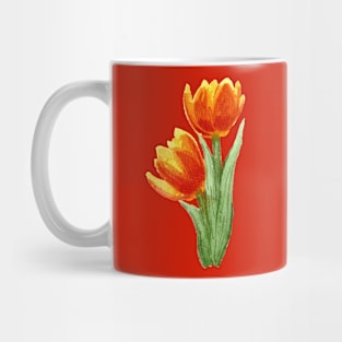 Painterly Watercolour Flowers Tulips Yellow Orange Red Mug